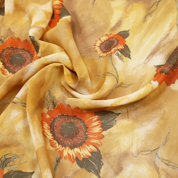 Viskose Chiffon grosse Sonnenblumen - ocker/beige/braun/terrakotta