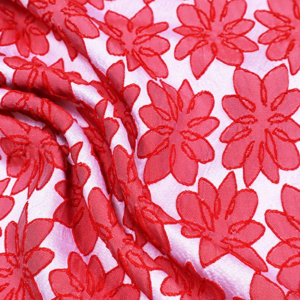 Kleiderstoff rote Blumen - rot/weiss