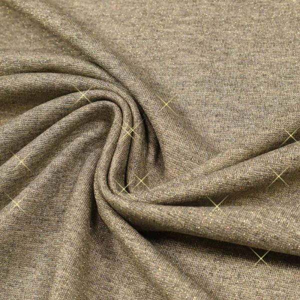 Sweatshirt Stoff Melange & Lurex - wollweiss/schilfgrün/gold