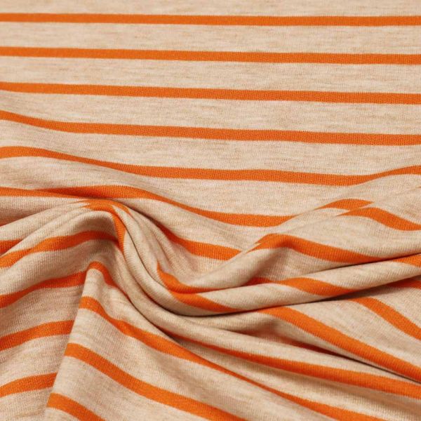Sommersweat Stoff Streifen & Melange - beige/orange Extra breit !
