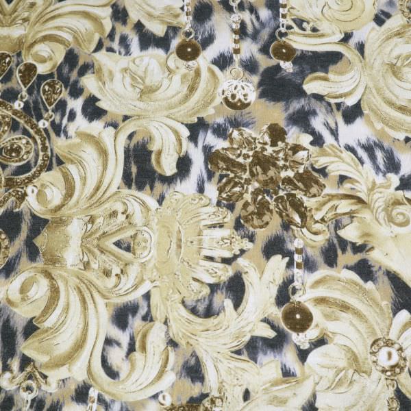 Feinstrick Juwelen & Leoparden-Motiv - braun/wollweiss/beige/hellbraun/anthrazit