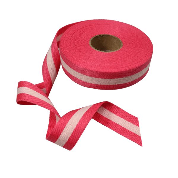 Webband Gurtband Streifen - pink/weiss 3,0 cm