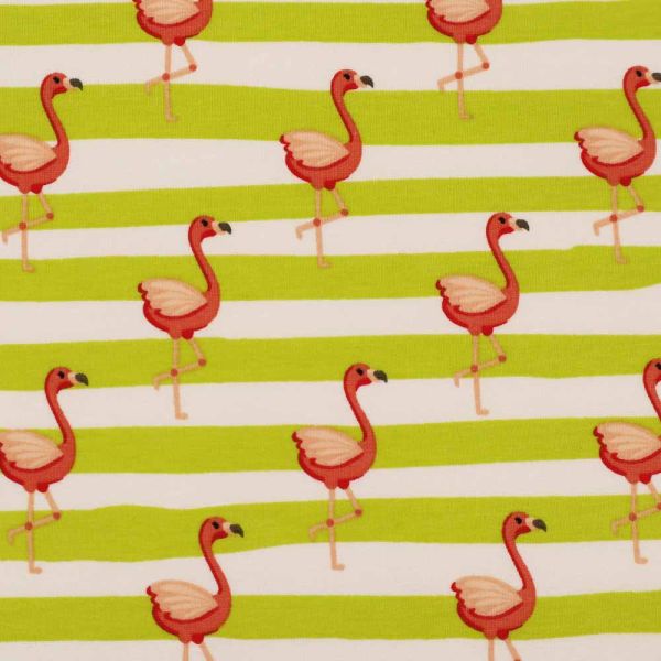 Baumwoll- Sweatshirt Stoff Flamingo | by Poppy - wollweiss/neongrün/koralle/lachs Öko-Tex Standard