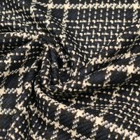 Viskose-Polyester Mix Stretch- Kostümstoff Karo - schwarz/wollweiss/dunkelblau