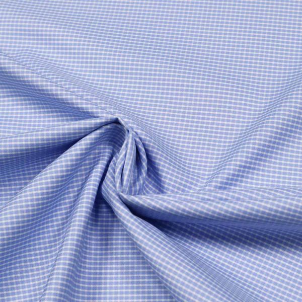 Hemden- und Blusenstoff kleines Karo - weiss/hellblau