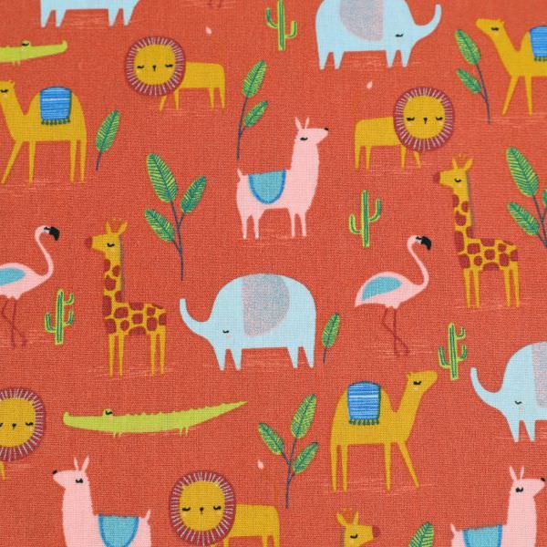 Baumwoll- Popeline Afrika Tiere | by Poppy - terrakotta/lachs/goldgelb/grün Öko-Tex Standard 100