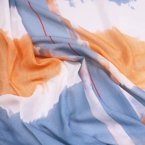 Sommerschals- Voile mit Farbstreifen PANEL - weiss/hellblau/apricot