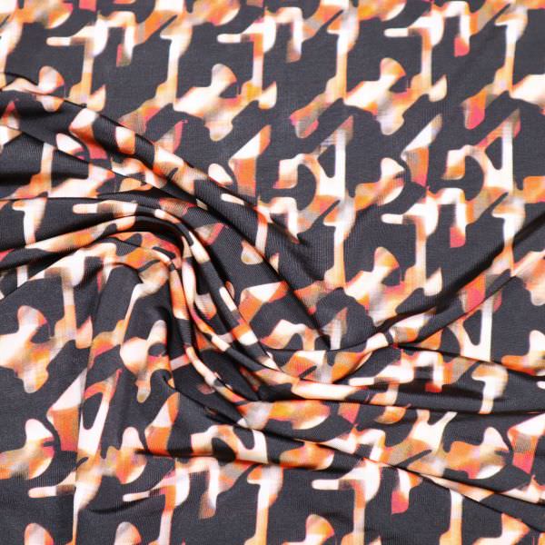 Viskose Slinky mit Fantasie Muster - schwarz/terrakotta/rot/orange/khaki/wollweiss