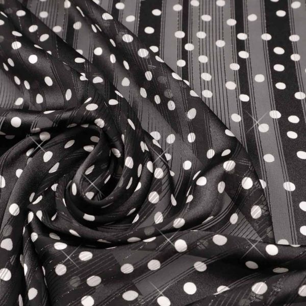 Blusen- und Kleiderstoff Lurex Organza Streifen & Punkte - schwarz/weiß