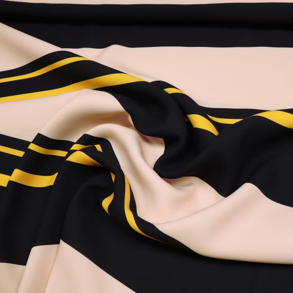 Kleiderstoff mit Streifen - schwarz/gelb/nude (2.Wahl)